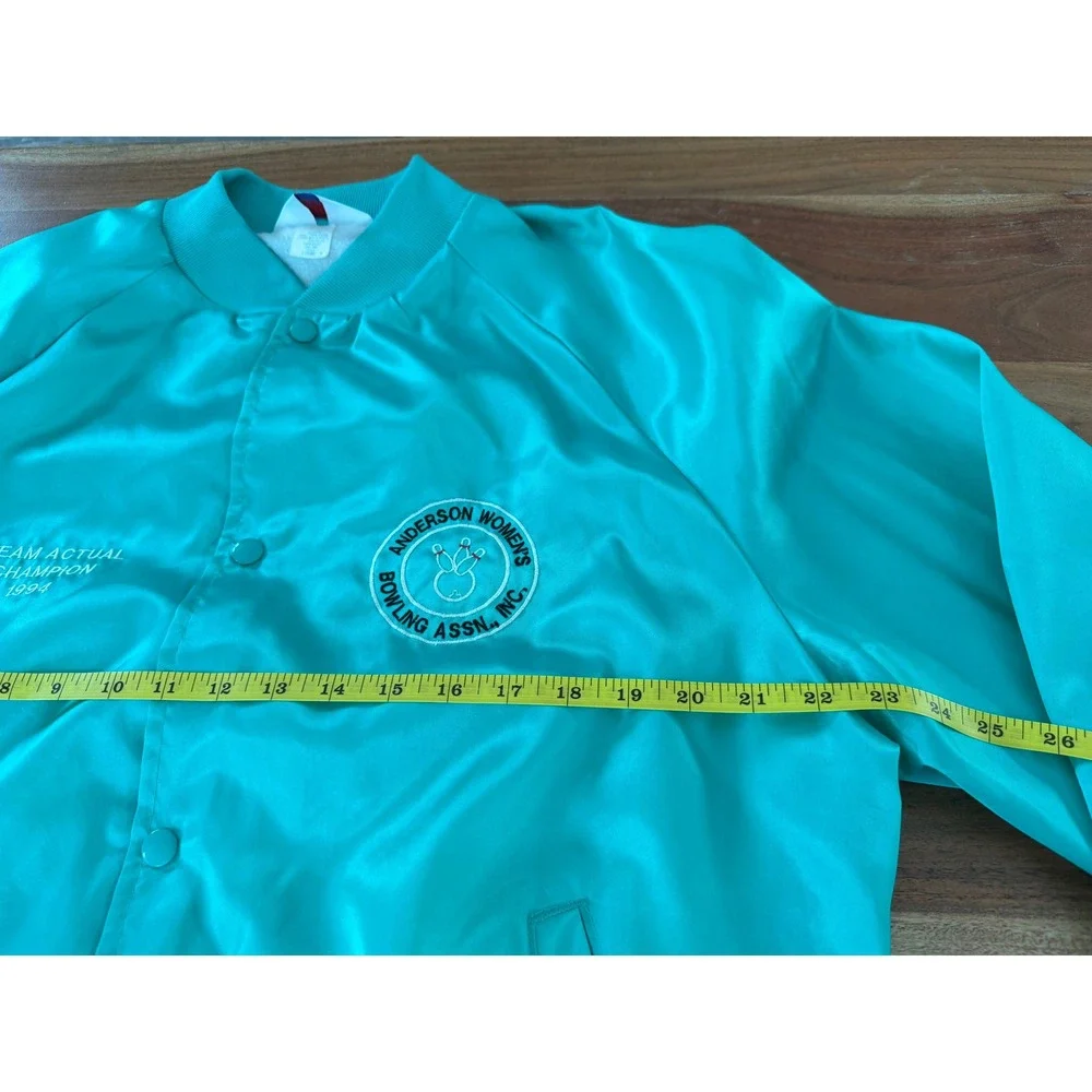 Vintage WestArk Bowling Jacket XL Teal Satin Bomber 1994 Champion Made in USA